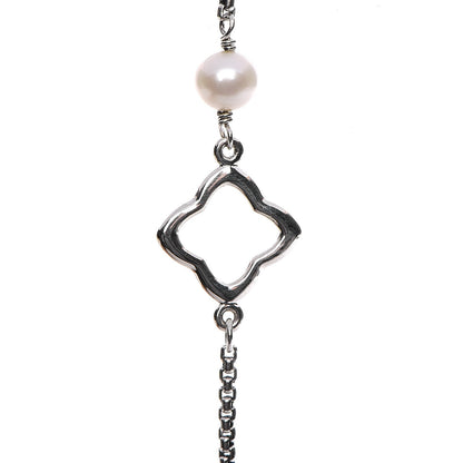 David Yurman Sterling Silver Pearl 7.5mm Quatrefoil Long Chain Necklace 5 of 6