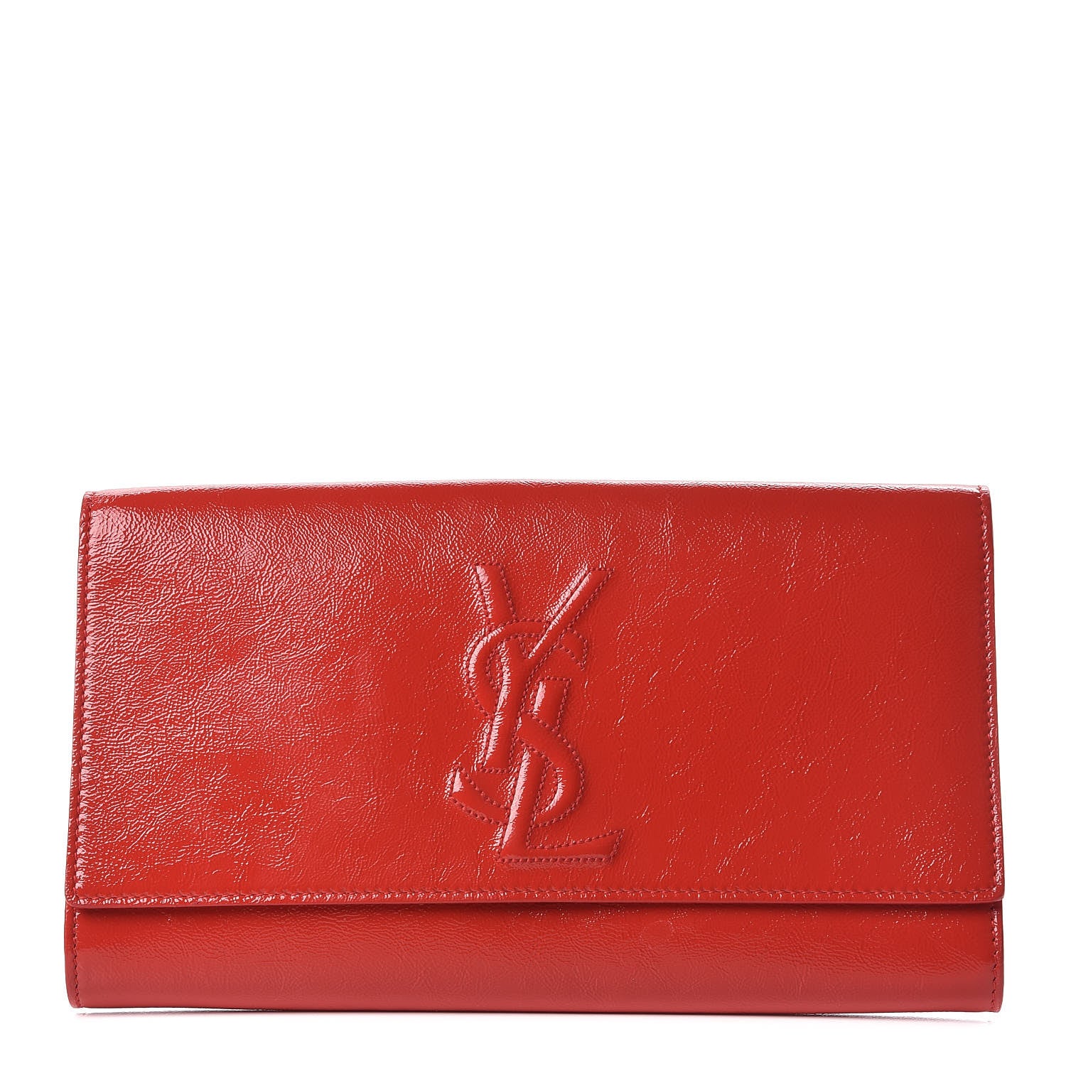 Saint Laurent Textured Patent Monogram Large Belle De Jour Clutch Red 1 of 8