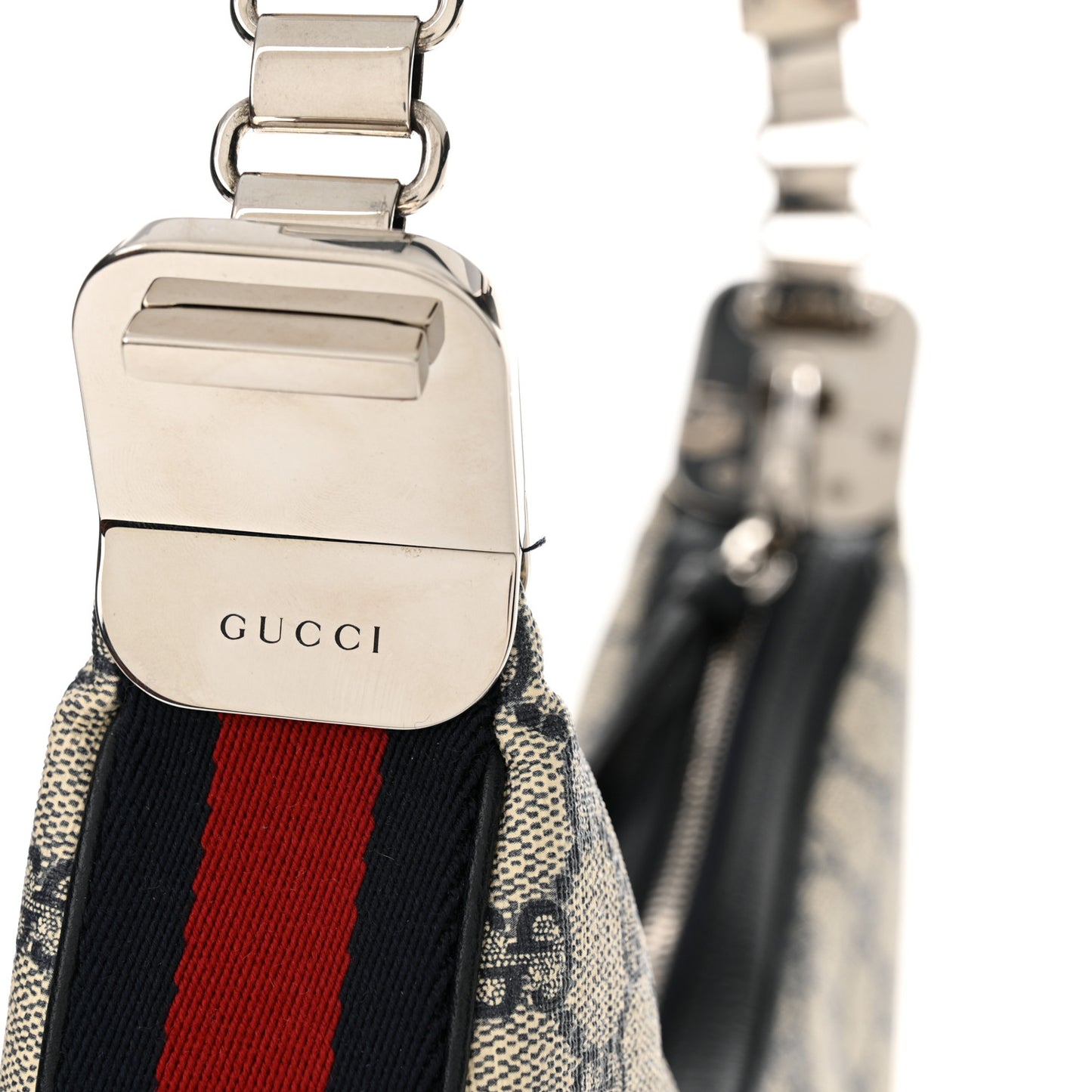 GG Supreme Monogram Textured Calfskin Web Large Attache Shoulder Bag Beige Blue