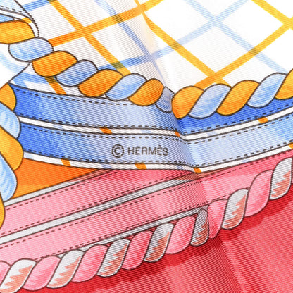 Hermes Silk Grande Tenue Scarf 90 Corail Gris Perle Bouton D'Or 4 of 6
