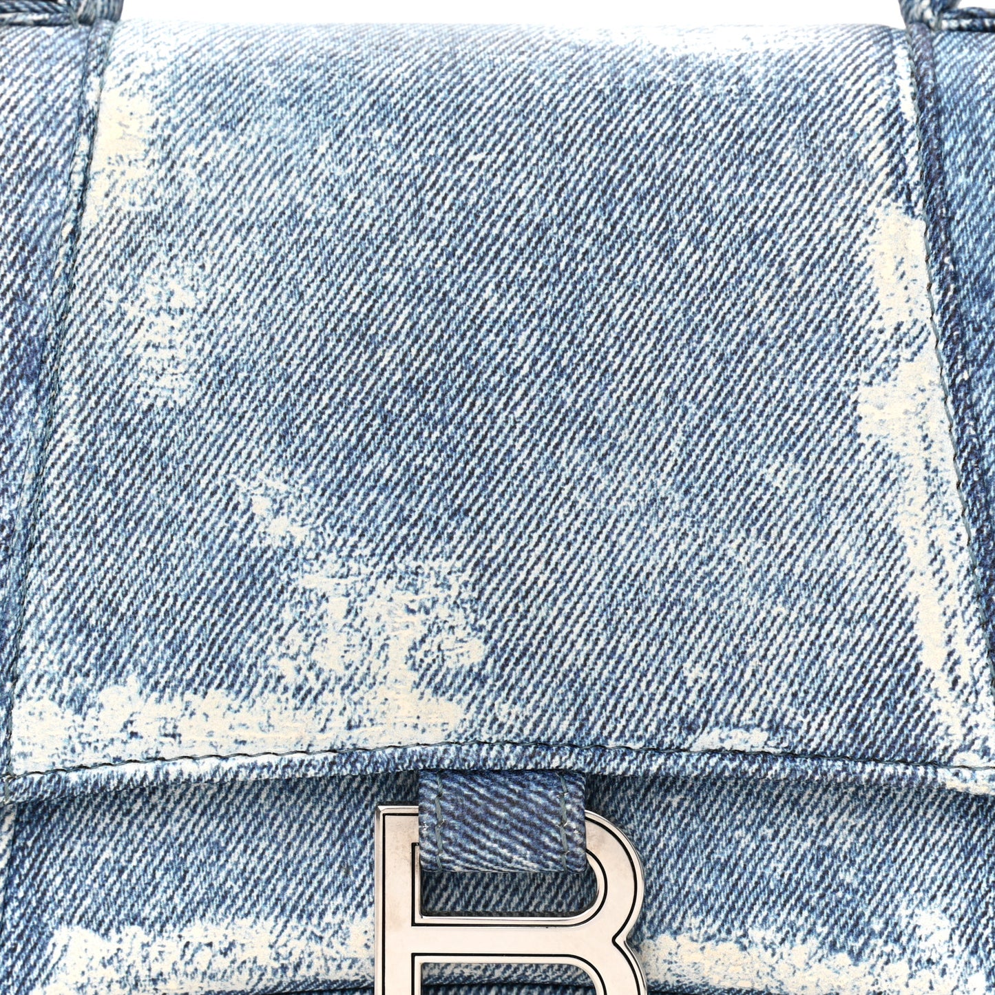 Nappa Denim Printed Small Hourglass Top Handle Bag Denim Blue