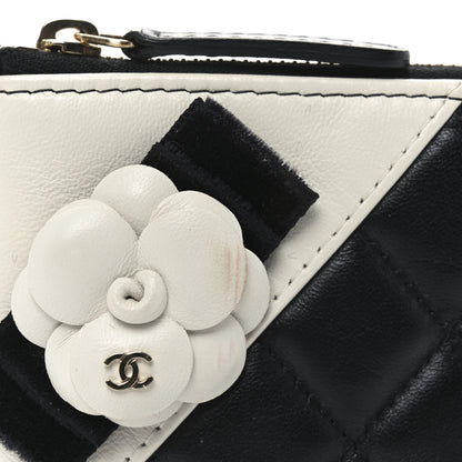 Chanel Lambskin Quilted Small Camellia Cosmetic Pouch Black White 8 of 8
