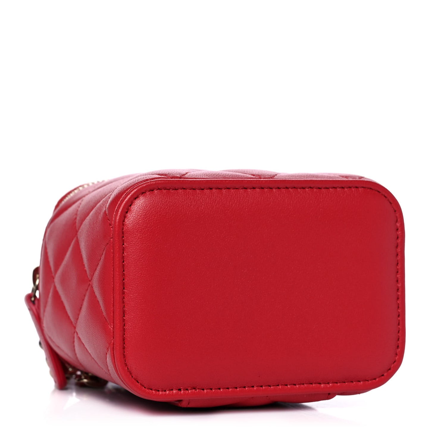 Lambskin Quilted Top Handle Mini Vanity Case With Chain Red