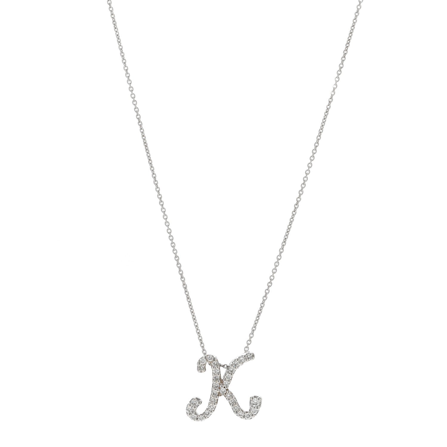 Roberto Coin 18K White Gold Diamond Cursive Letter K Pendant Necklace 1 of 6