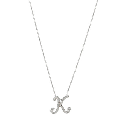 Roberto Coin 18K White Gold Diamond Cursive Letter K Pendant Necklace 1 of 6