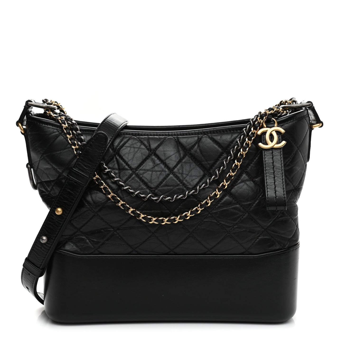 Aged Calfskin Quilted Medium Gabrielle Hobo Black