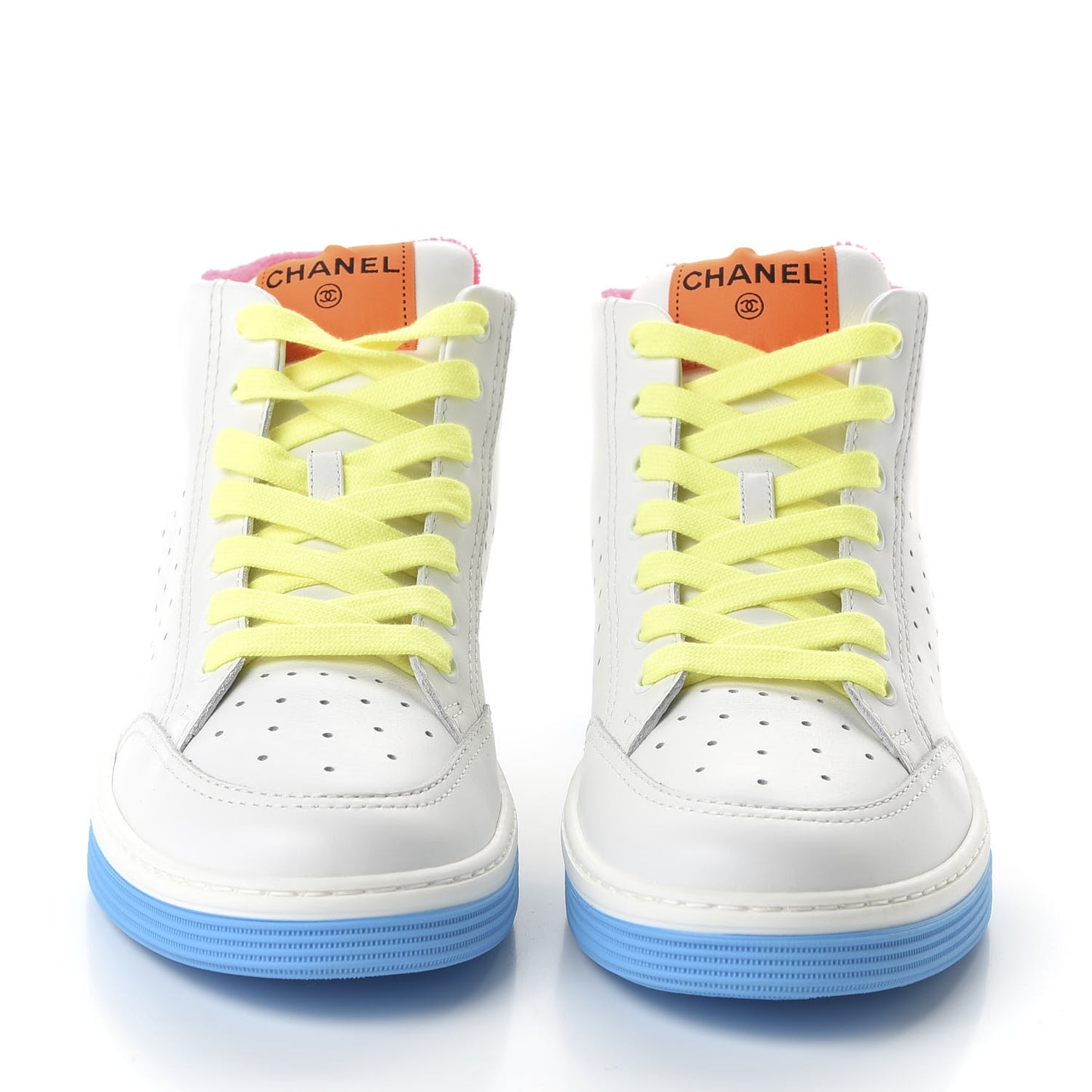 Calfskin Womens Logo High Top Sneakers 40 White Multicolor