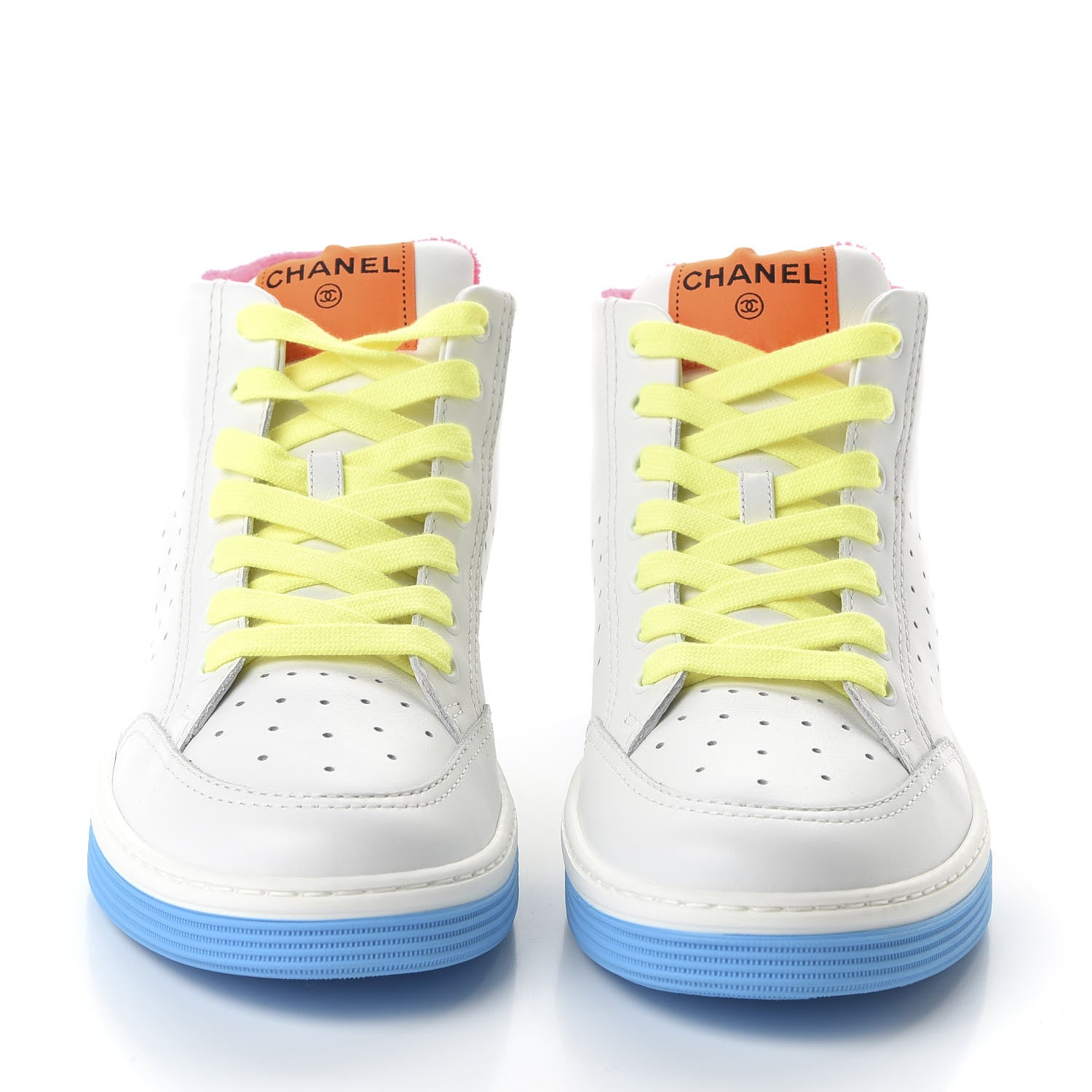Chanel Calfskin Womens Logo High Top Sneakers 40 White Multicolor 2 of 8
