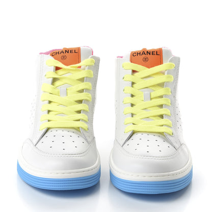 Chanel Calfskin Womens Logo High Top Sneakers 40 White Multicolor 2 of 8