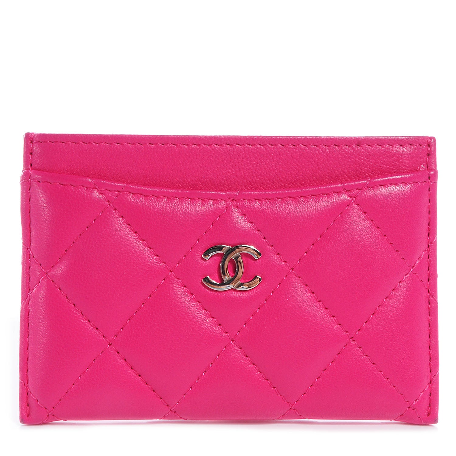 Chanel Lambskin Quilted Card Holder Dark Pink 1 of 9