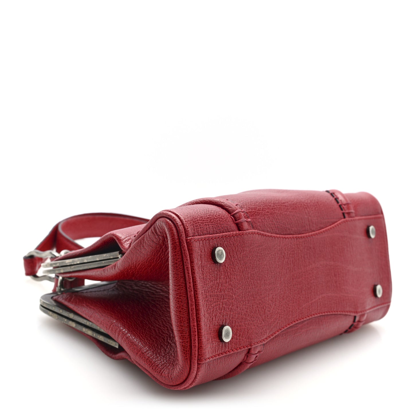 Goatskin Kiss Lock Frame Shoulder Bag Red