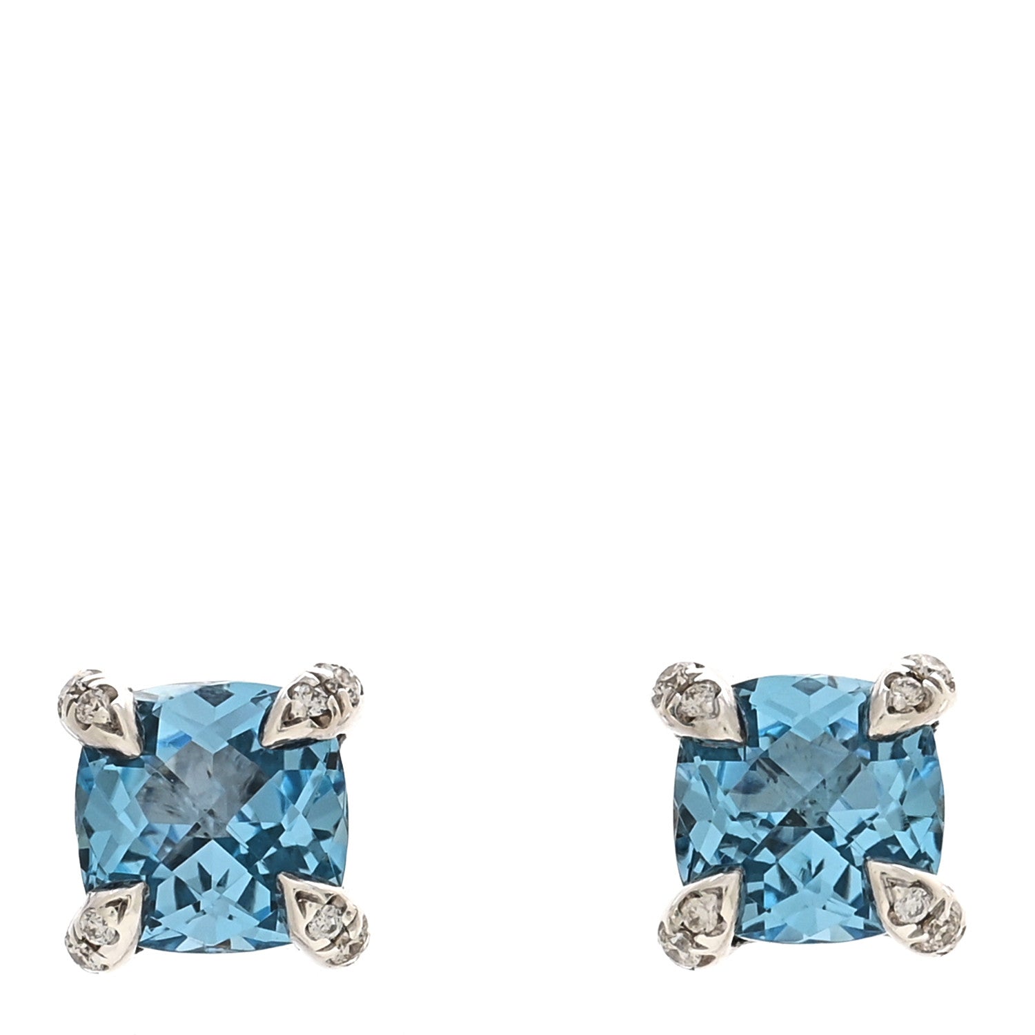David Yurman Sterling Silver Diamond Blue Topaz 6mm Chatelaine Earrings 1 of 4