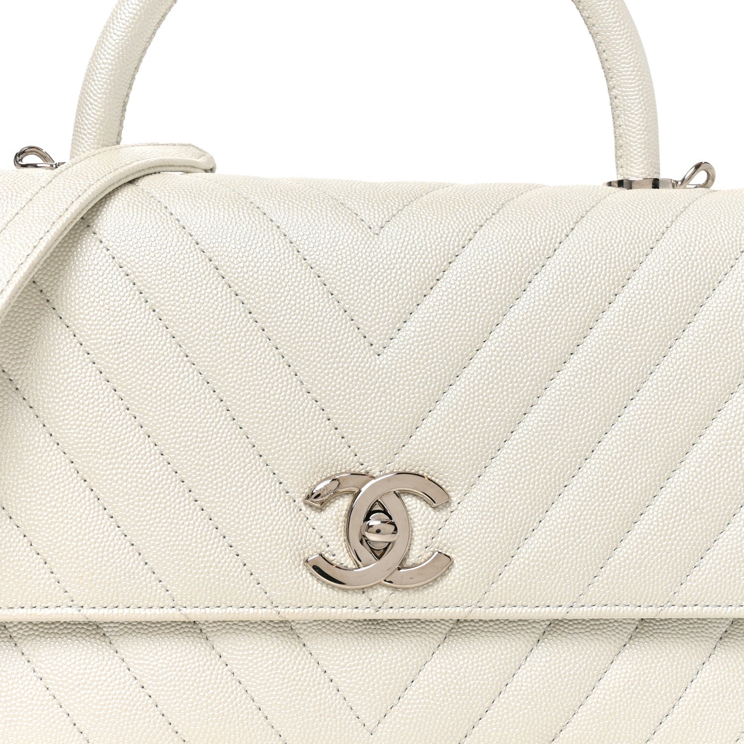 Chanel Iridescent Caviar Chevron Quilted Small Coco Handle Flap White 8 of 10