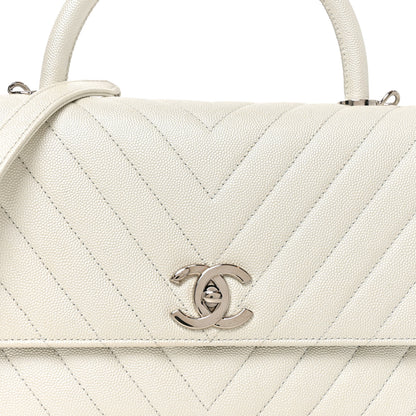 Chanel Iridescent Caviar Chevron Quilted Small Coco Handle Flap White 8 of 10
