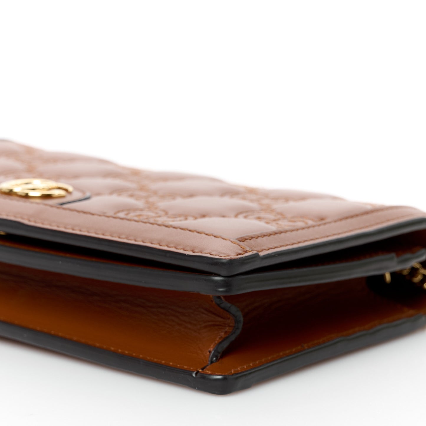 Calfskin GG Matelasse Chain Wallet Peanut Brown