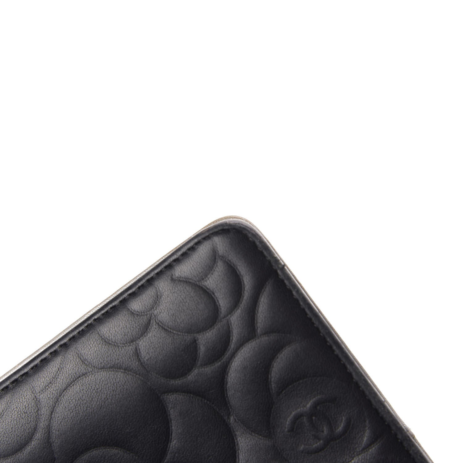 Chanel Lambskin Camellia Embossed Yen Wallet Black 9 of 12