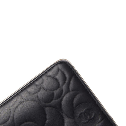 Chanel Lambskin Camellia Embossed Yen Wallet Black 9 of 12