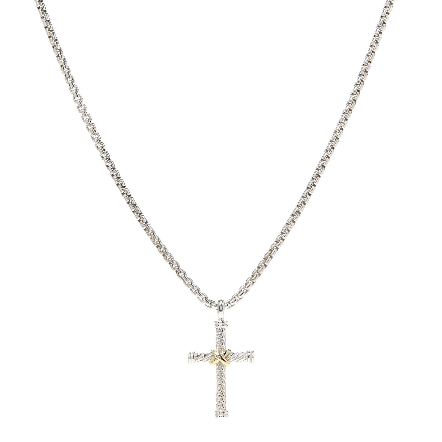 Sterling Silver 18K Yellow Gold 29mm Cable Cross Pendant Necklace