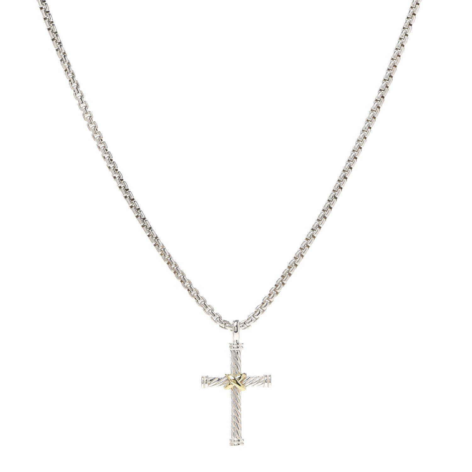 David Yurman Sterling Silver 18K Yellow Gold 29mm Cable Cross Pendant Necklace 1 of 5