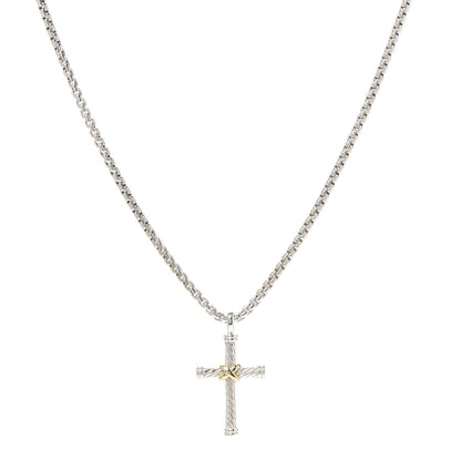 David Yurman Sterling Silver 18K Yellow Gold 29mm Cable Cross Pendant Necklace 1 of 5