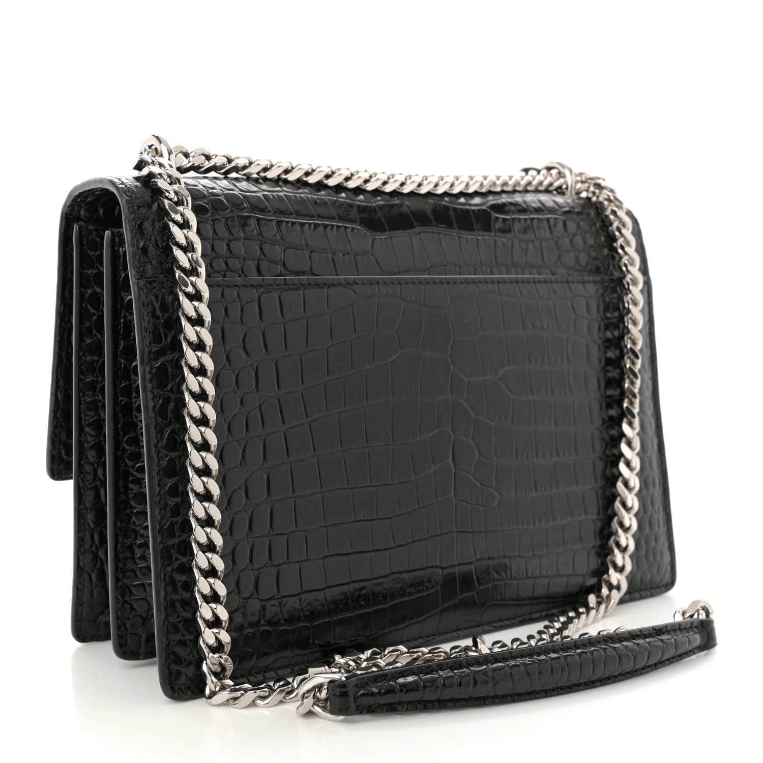 Saint Laurent Calfskin Crocodile Embossed Medium Monogram Sunset Black 3 of 12