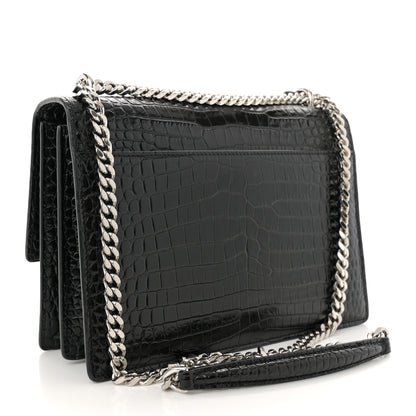 Saint Laurent Calfskin Crocodile Embossed Medium Monogram Sunset Black 3 of 12