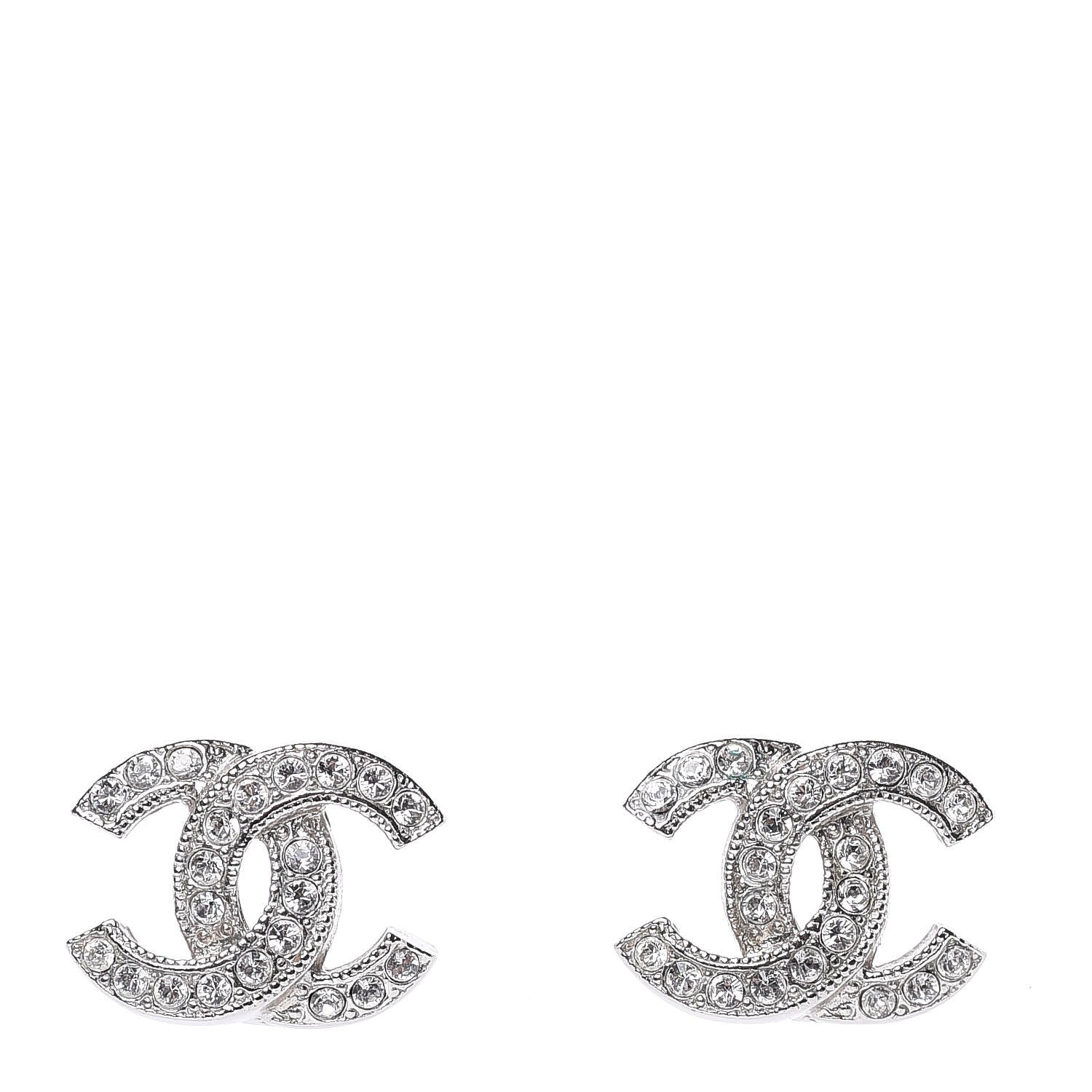 Chanel Crystal Mini Timeless CC Earrings Silver 1 of 5