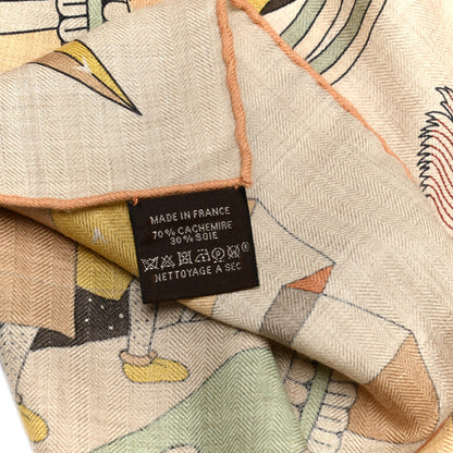 Hermes Cashmere Silk L'Ombrelle Magique Shawl 140 Naturel Vert D'Eau 3 of 7