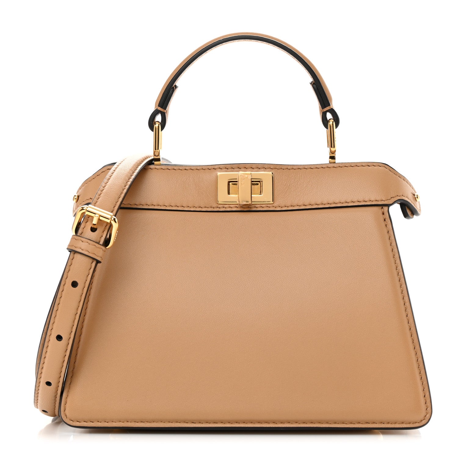 Fendi Shiny Nappa Petite Peekaboo I SEE U Satchel Miele Scuro 1 of 12