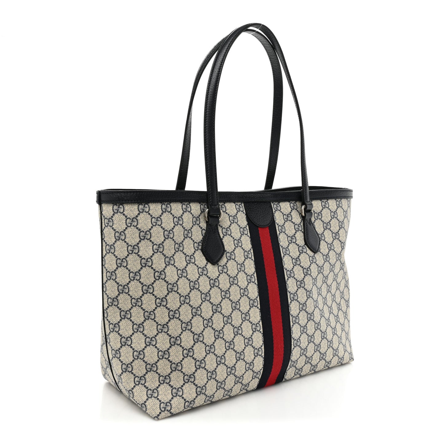 GG Supreme Monogram Textured Calfskin Web Medium Ophidia Shopping Tote Beige Blue