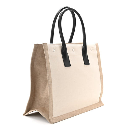 Saint Laurent Linen Calfskin Small Rive Gauche Tote Greggio Natural 3 of 10