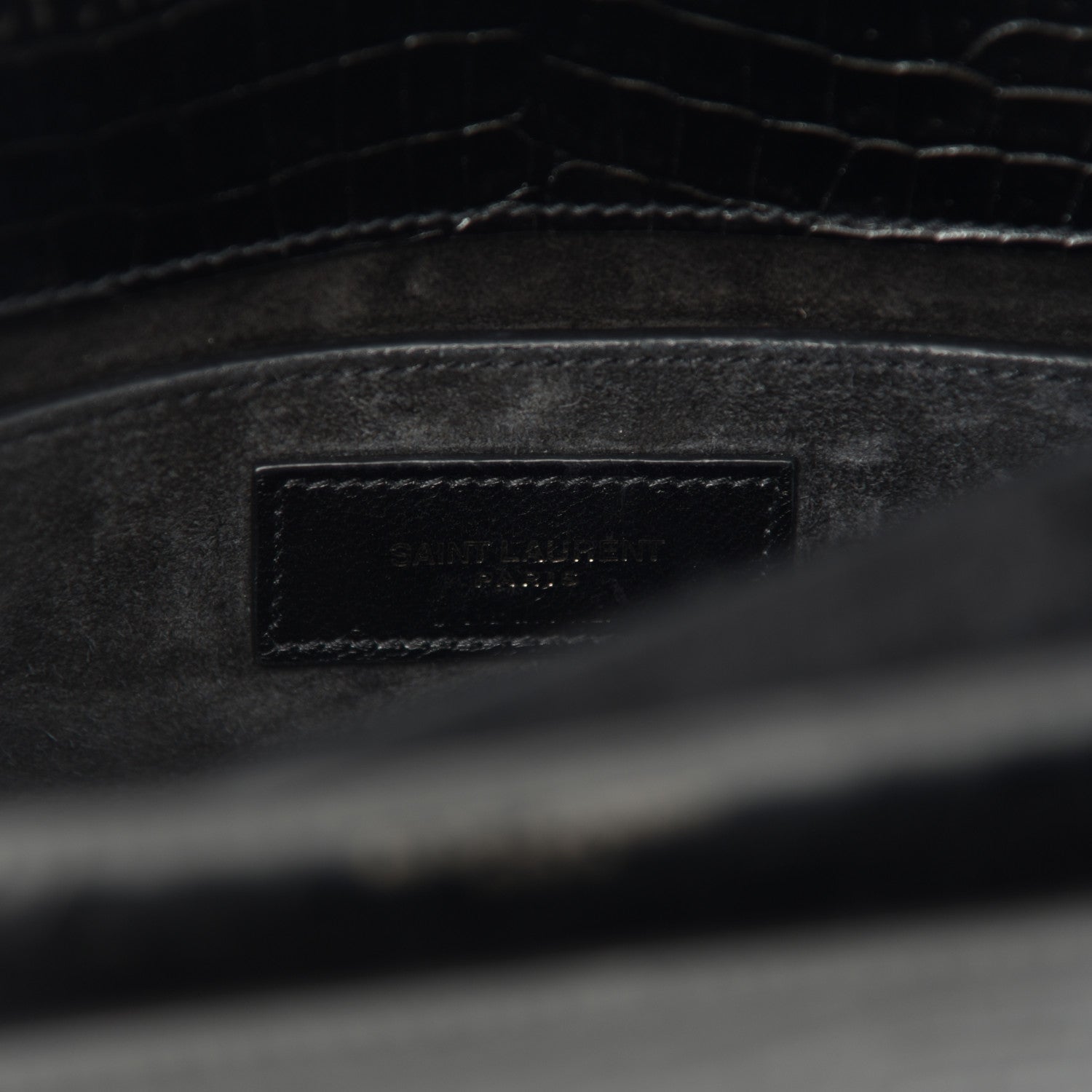 Saint Laurent Calfskin Crocodile Embossed Medium Monochrome Monogram Sunset Black 6 of 10