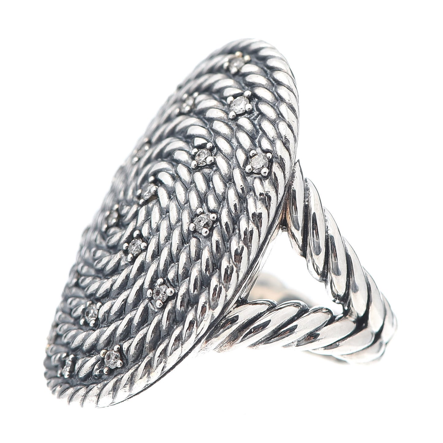 Sterling Silver Diamond Cable Coil Ring 56 7.5