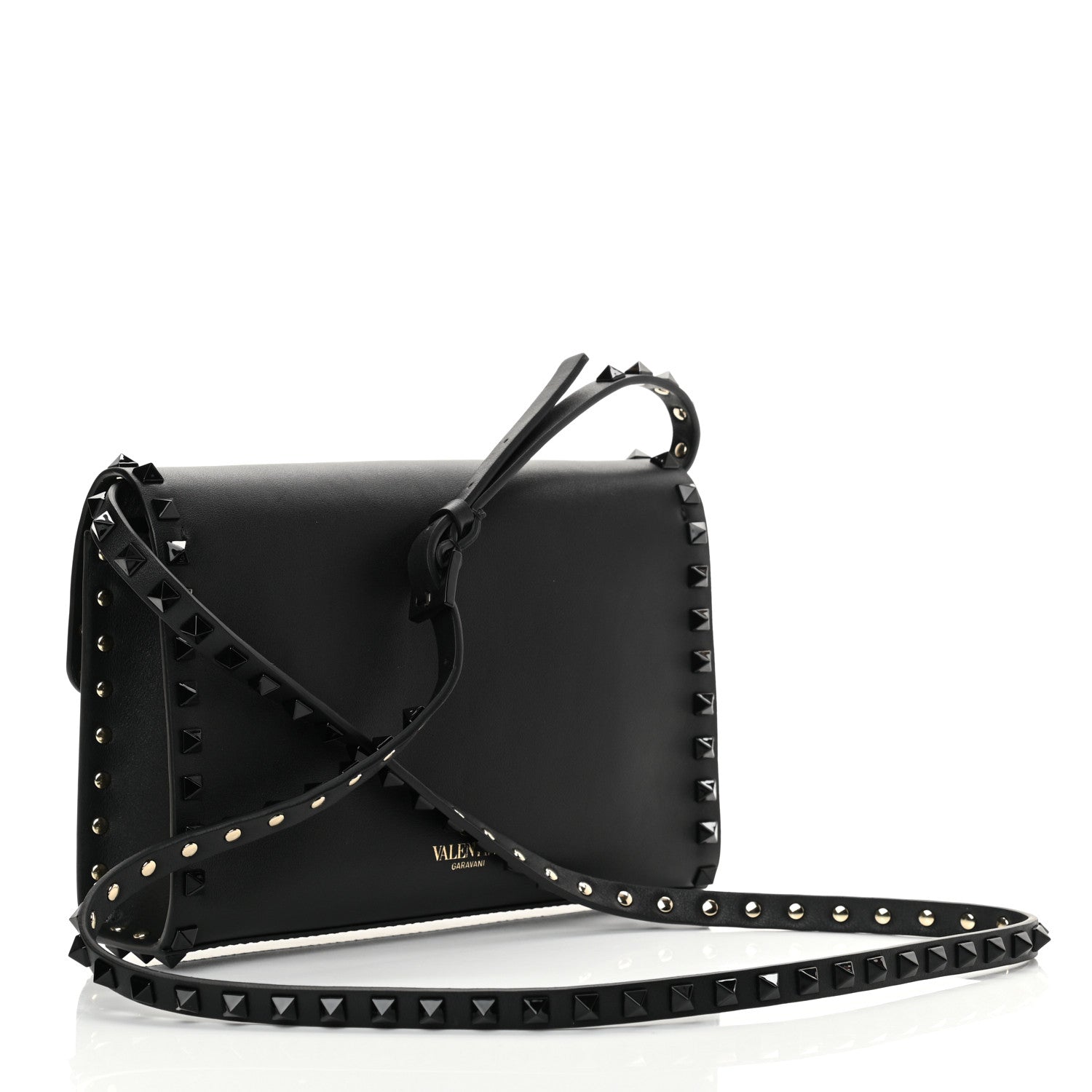 Valentino Garavani Vitello Monochrome Medium Rockstud Flip Lock Crossbody Bag Black 3 of 14