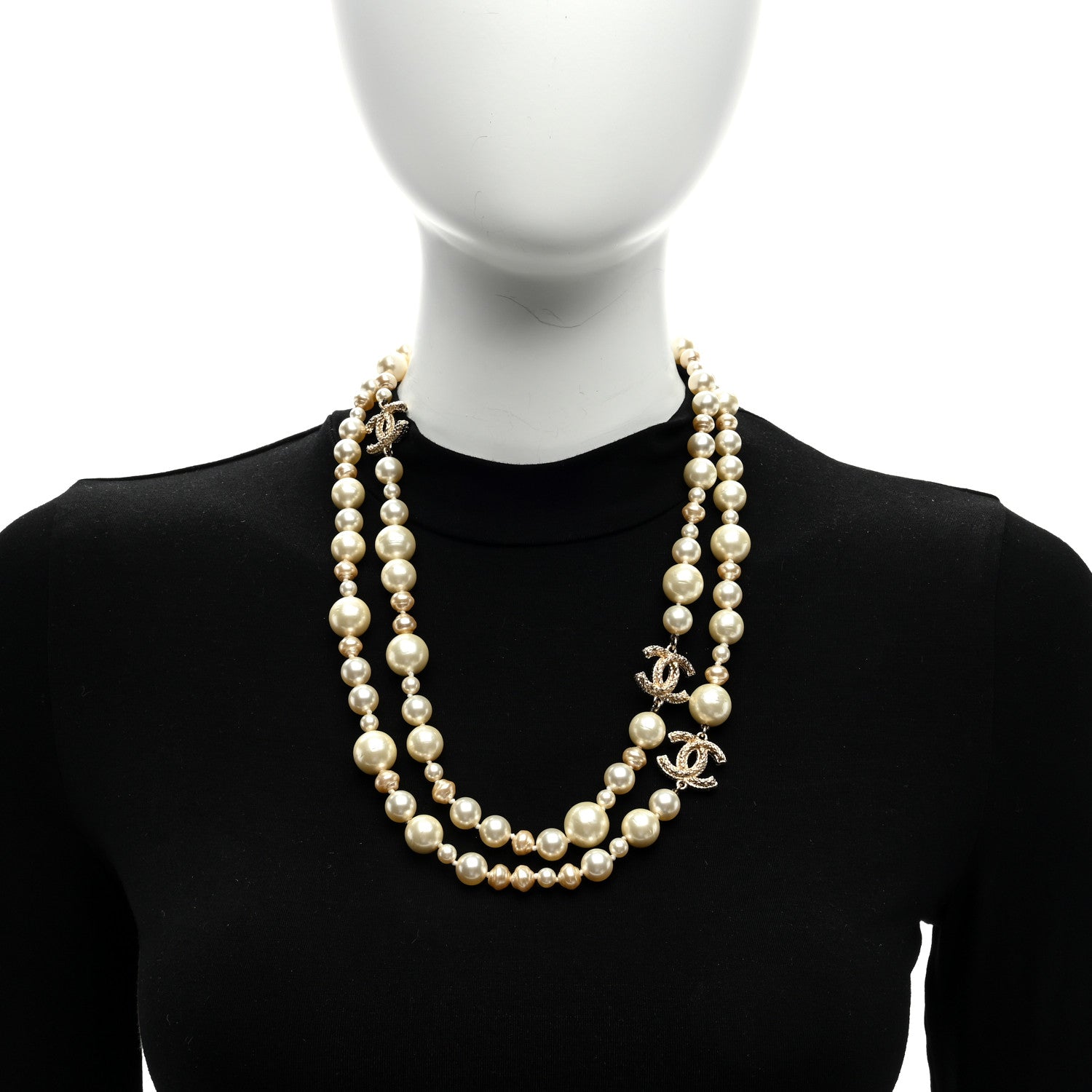Chanel Graduated Pearl CC Long Necklace Gold 2 of 4