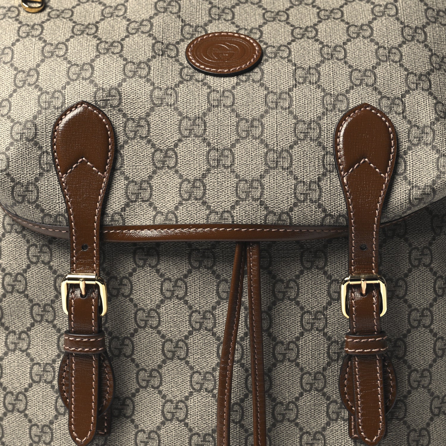 Gucci GG Supreme Monogram Azalea Calfskin Medium Retro Interlocking G Buckle Backpack Beige Ebony Brown Sugar 8 of 10