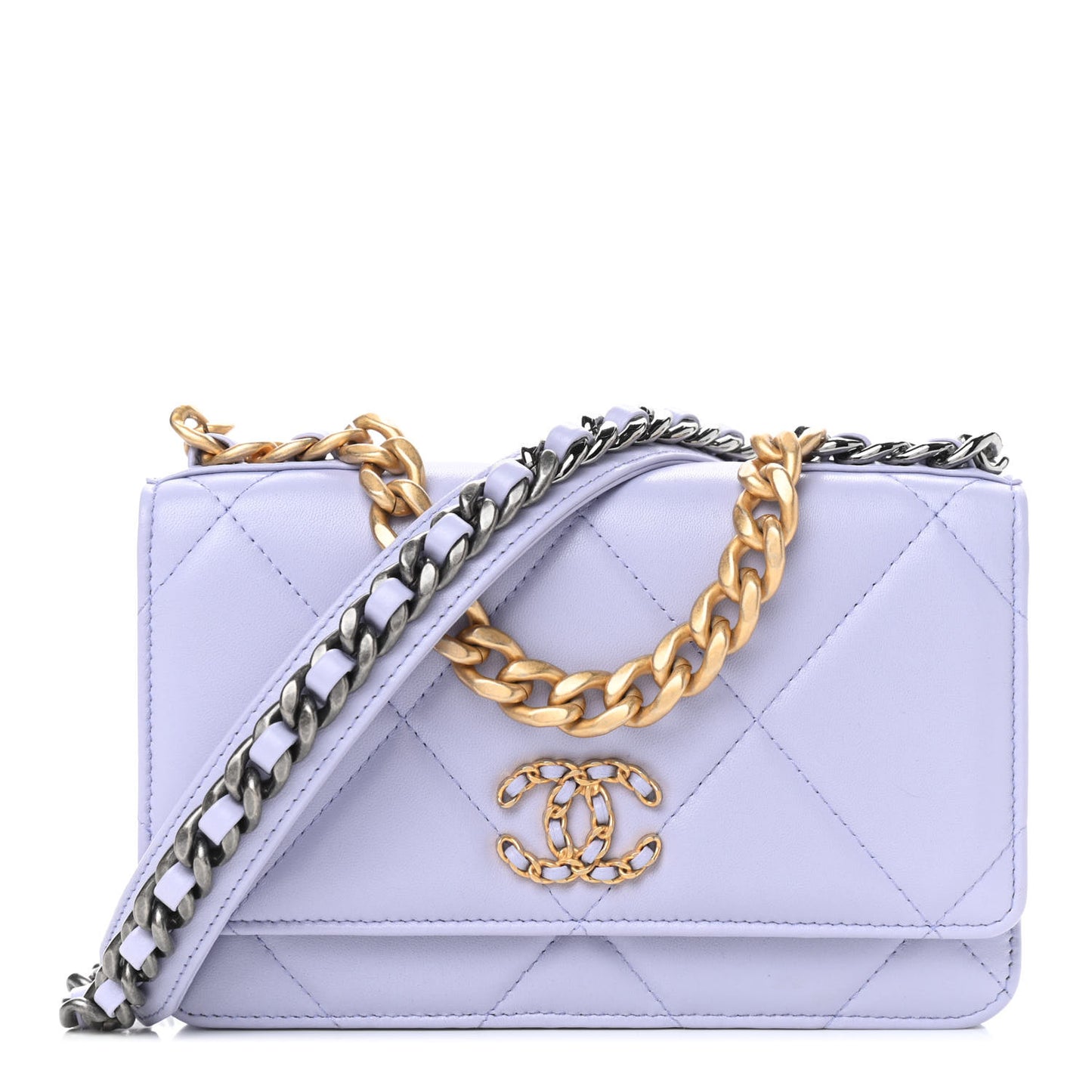 Lambskin Quilted Chanel 19 Wallet On Chain WOC Light Purple