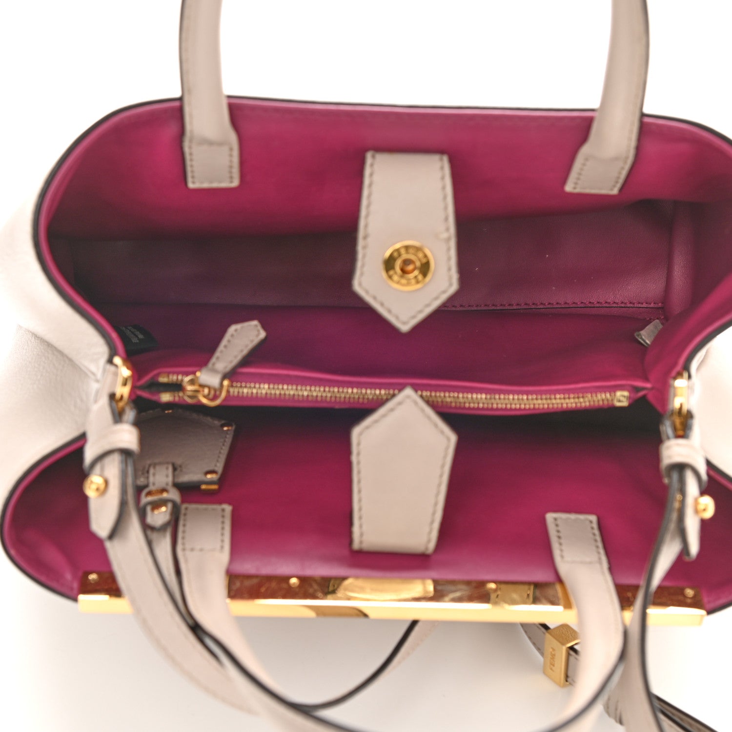 Fendi Vitello Dolce Century Petite 2Jours Tote Grigio Polvere Ciclamino 5 of 9