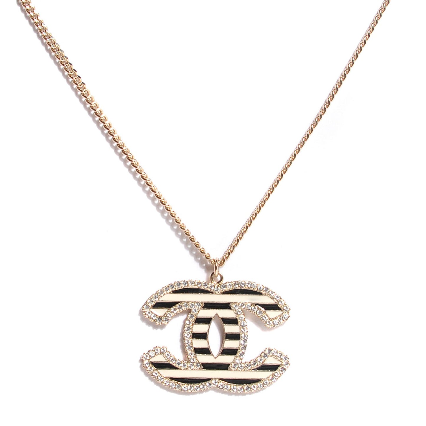 Crystal Enamel Striped Large CC Necklace Gold Black