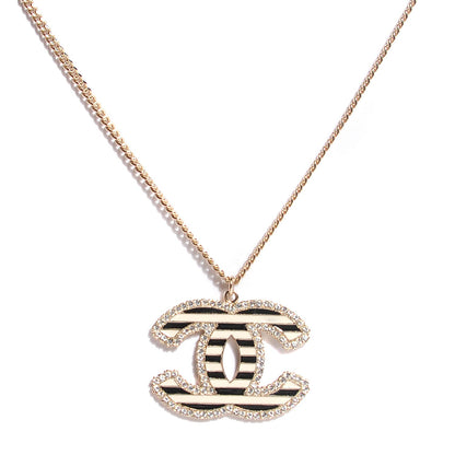 Chanel Crystal Enamel Striped Large CC Necklace Gold Black 1 of 4