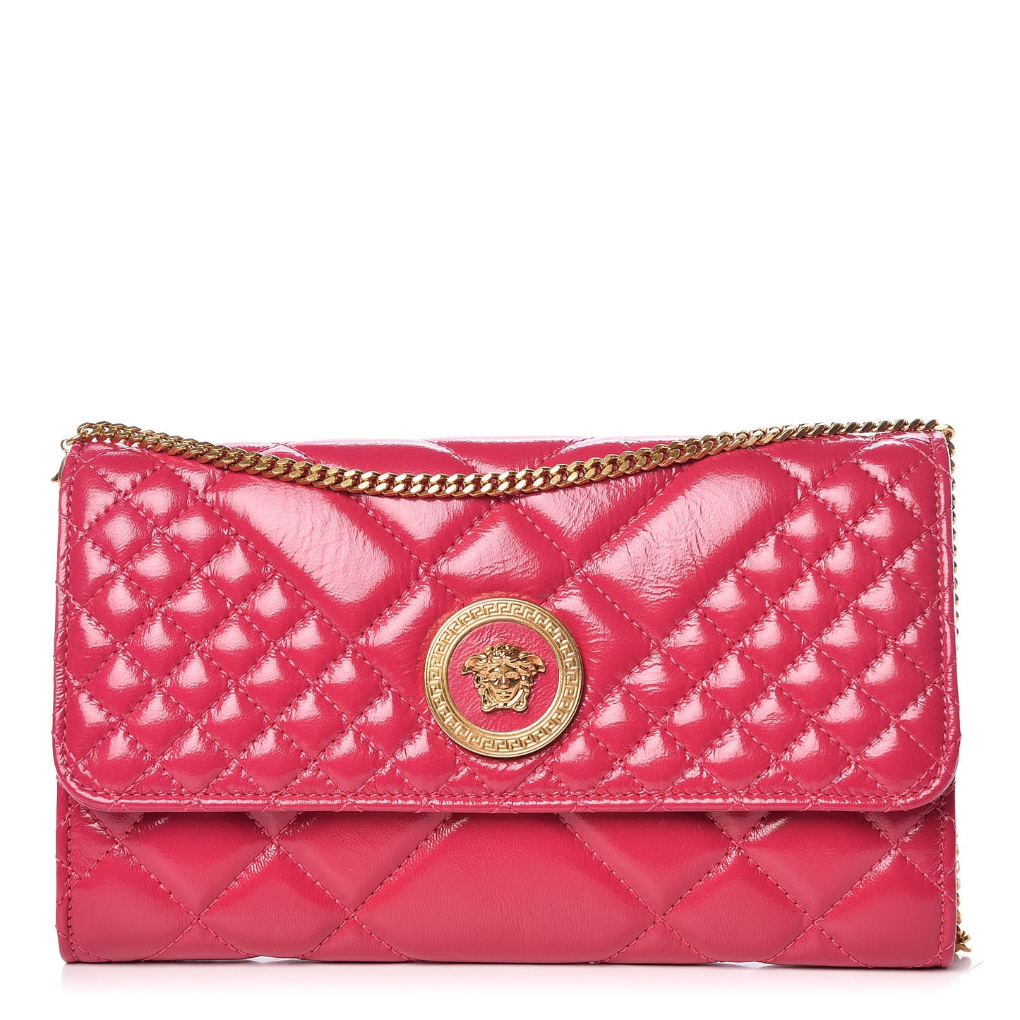 Patent Nappa Icon Quilted Wallet On Chain Crossbody Fuchsia