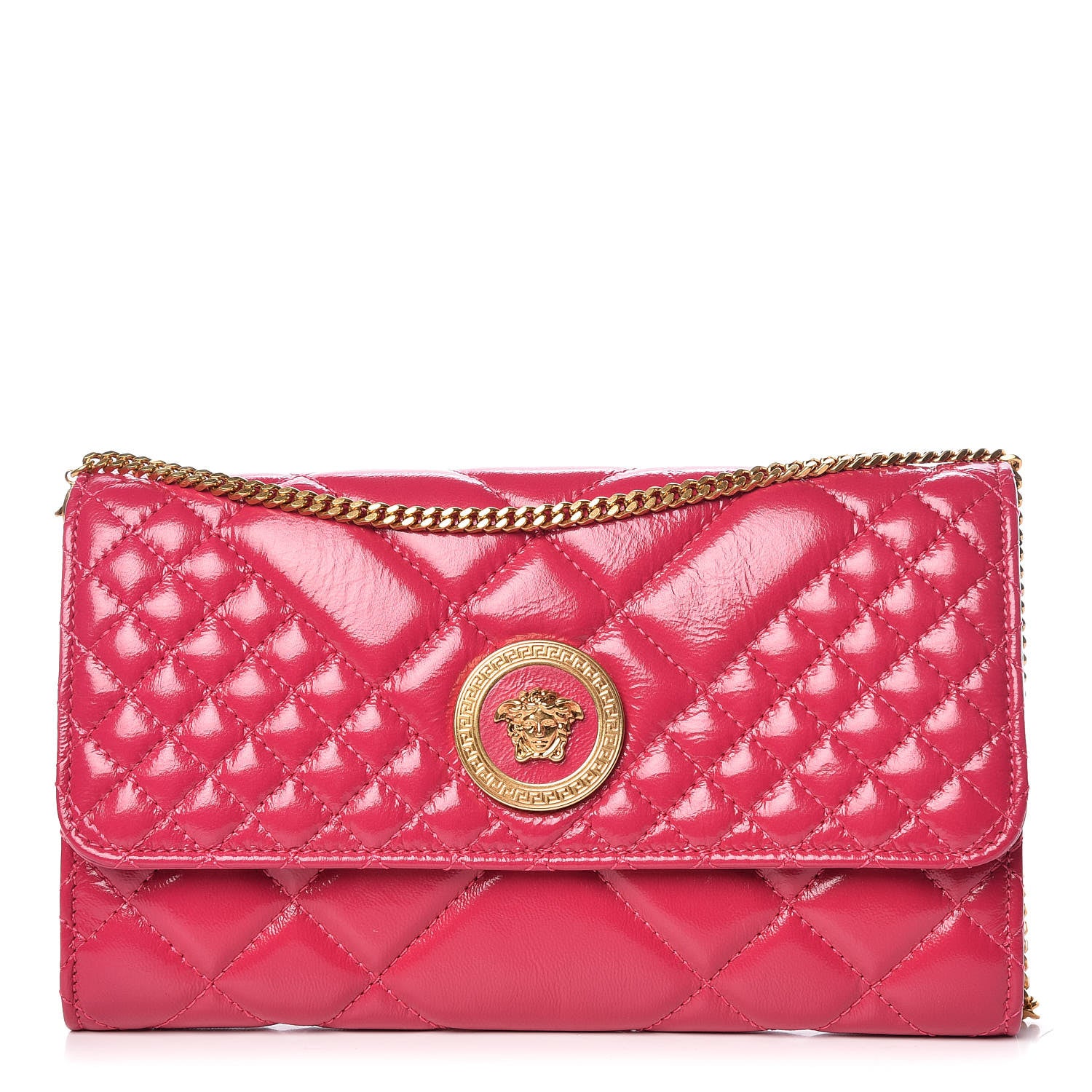 Versace Patent Nappa Icon Quilted Wallet On Chain Crossbody Fuchsia 1 of 9
