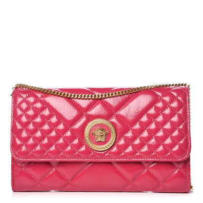 Versace Patent Nappa Icon Quilted Wallet On Chain Crossbody Fuchsia 1 of 9