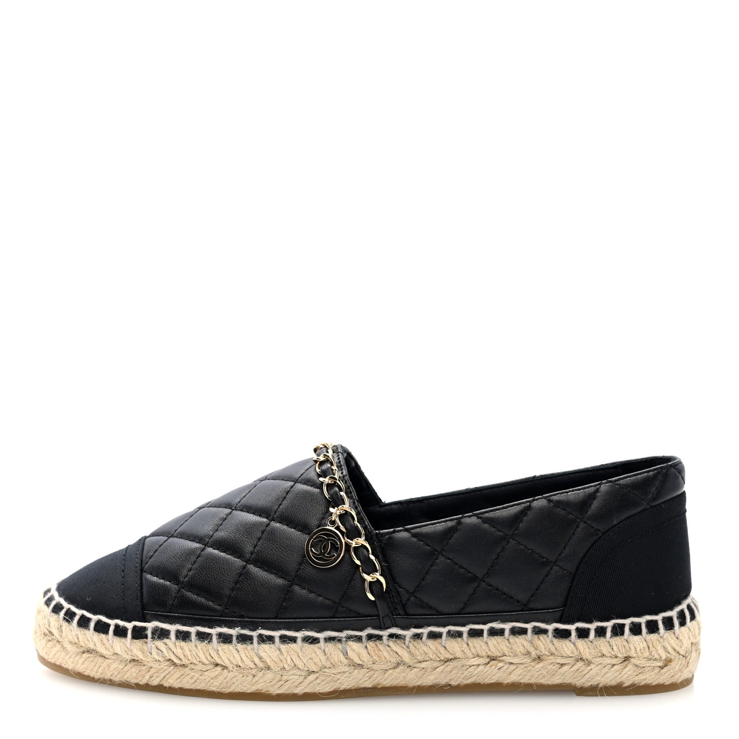 Chanel Lambskin Grosgrain Quilted CC Chain Espadrilles 36 Black 1 of 9