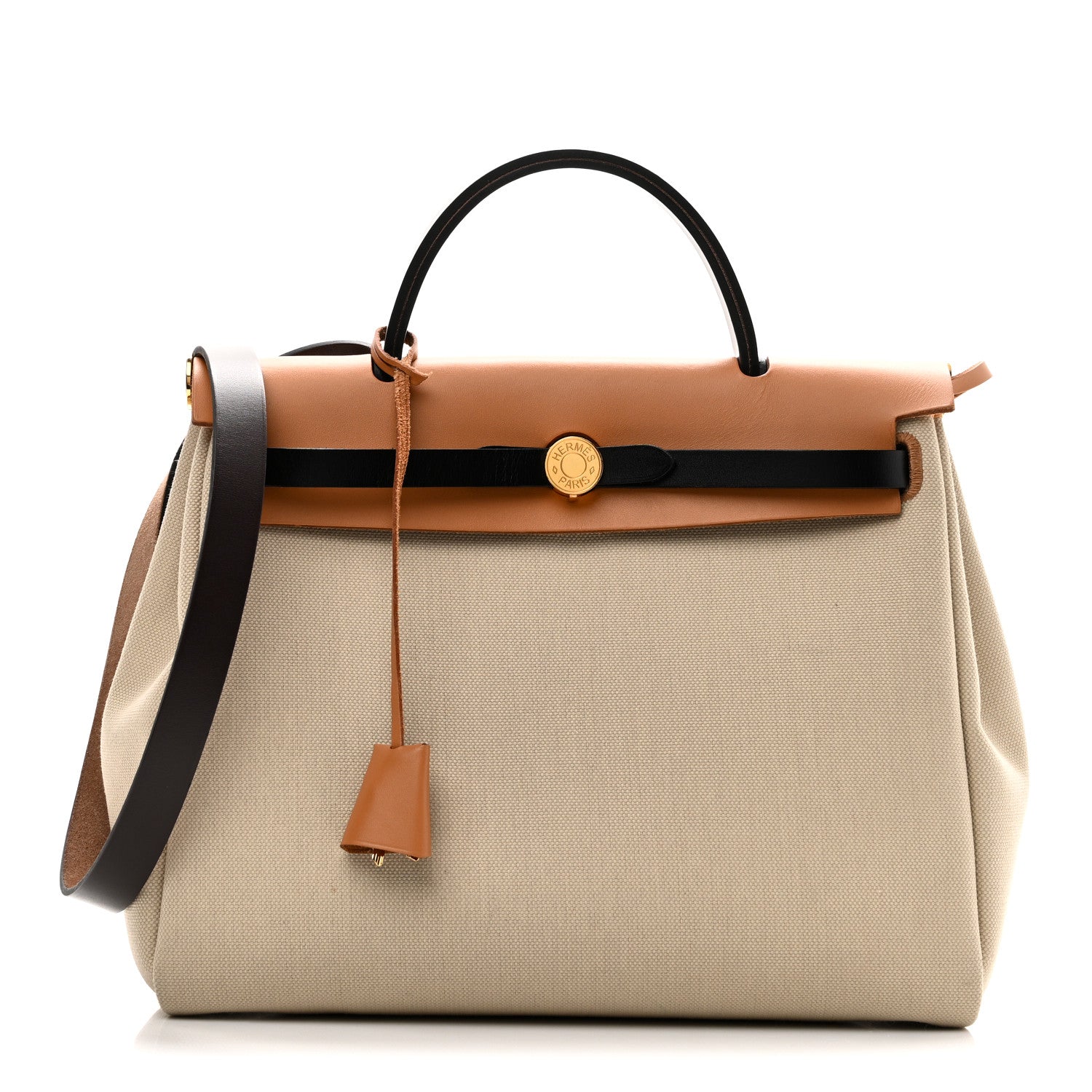 Hermes Military Toile Vache Hunter Herbag Zip Retourne 31 PM Beton Naturel Sable Black Ebene 1 of 11