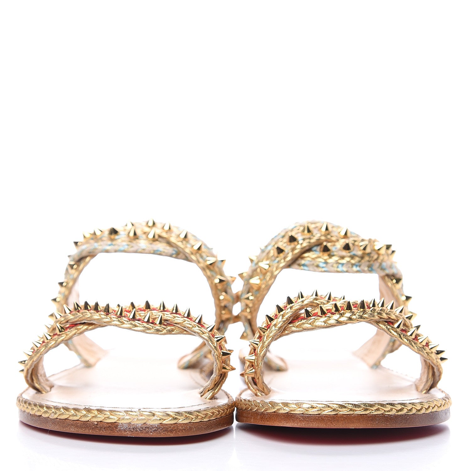 Christian Louboutin Calfskin Braided Normandie Flat Slide Sandals 38 Gold 2 of 9