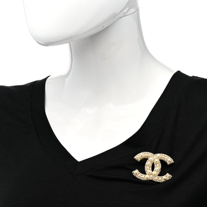 Chanel Metal Crystal Graduated Pearl CC Brooch Gold 2 of 4