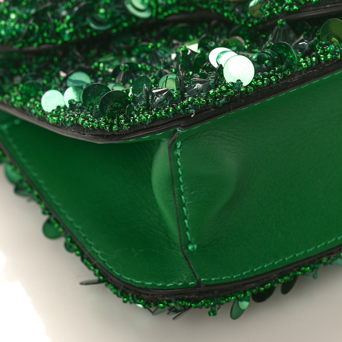 Sequin Crystal Vlogo Embroidered Small Loco Shoulder Bag Green