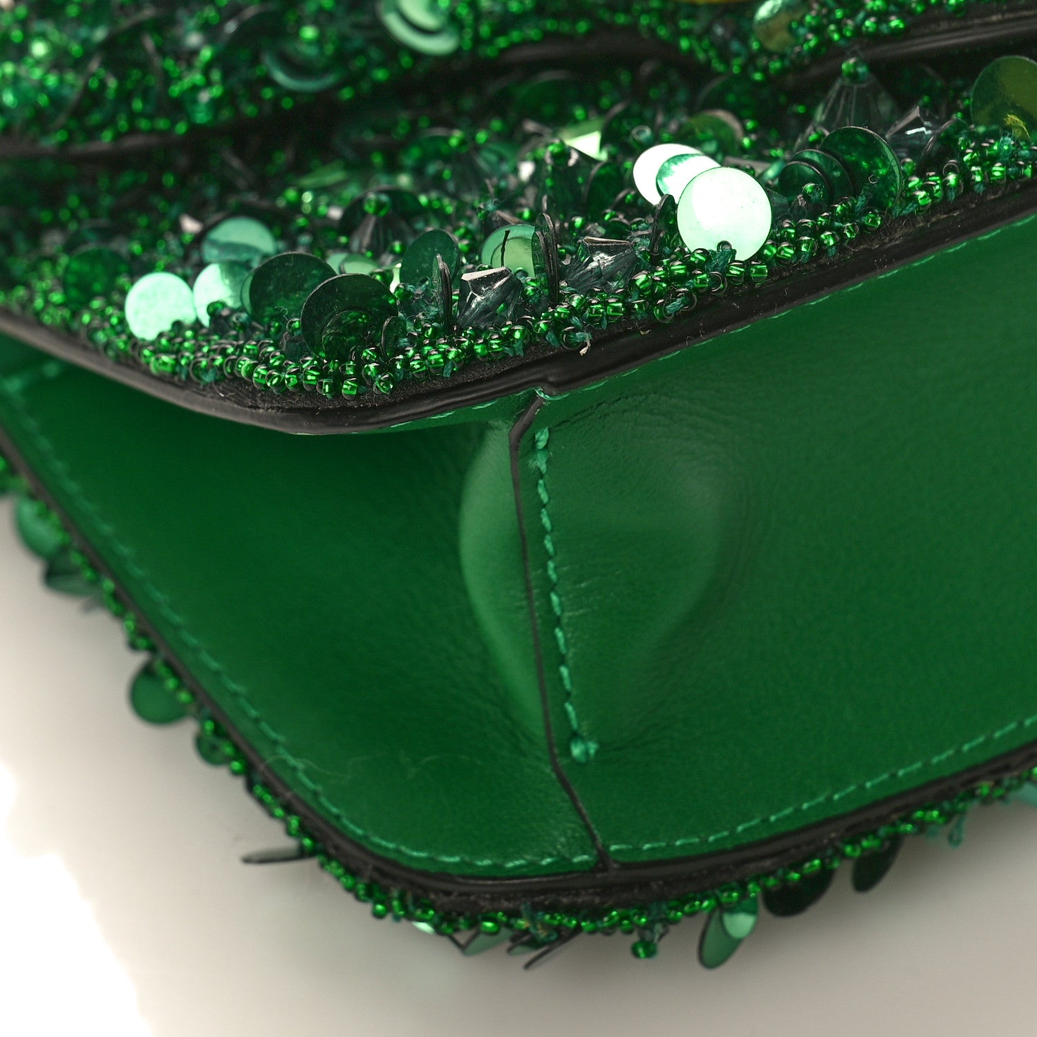 Valentino Garavani Sequin Crystal Vlogo Embroidered Small Loco Shoulder Bag Green 7 of 9