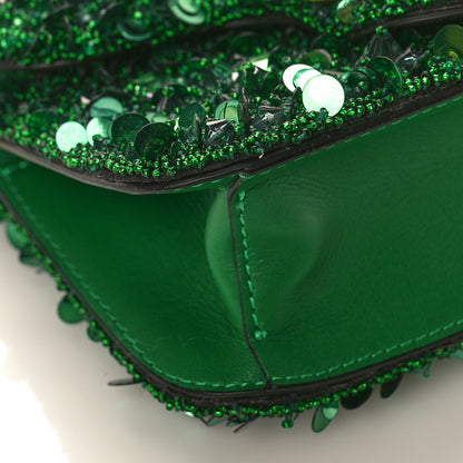 Valentino Garavani Sequin Crystal Vlogo Embroidered Small Loco Shoulder Bag Green 7 of 9